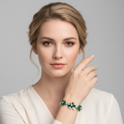 Floral Elegance: Copper Zircon Bracelet with Red Blossom & Crystal Halo Accents for Romantic Occasions & Daily Elegant Wear