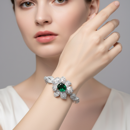 Vibrant Floral Zircon & Copper Bracelet with Multi-Gem Blossom and Leaf Motifs for Bohemian Style & Festive Occasion Wear