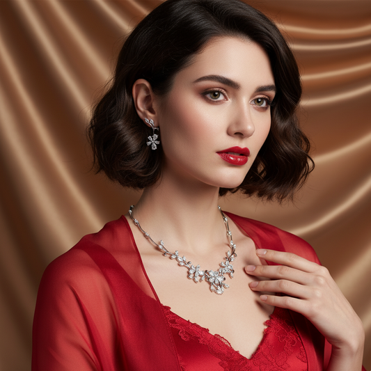 Simple Flower Chaped Cubic Zirconia Diamond Bridal Jewelry Sets Party Vocation Decoration