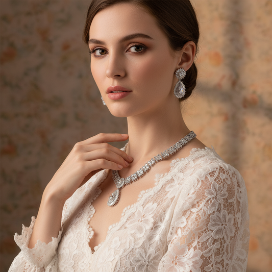 Royal Hot Sale Wholesale AAA Full Cubic Zircon Diamond Stone W/ Tear Drop Pendant Charms Statement NK/ER Sets