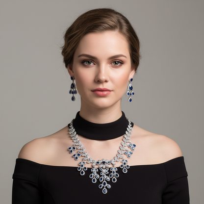 Elegant Rhodium-Plated Copper & CZ Floral Jewelry Set with Emerald Green Gemstone Accents and Micro-Pave Detailing