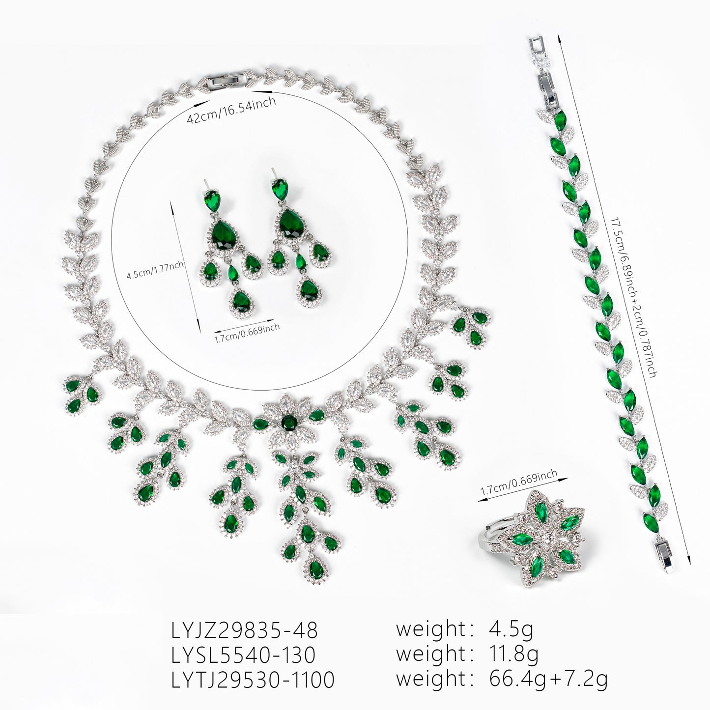 4pcs Copper with Zirconia Earrings & Necklace Jewelry Set
