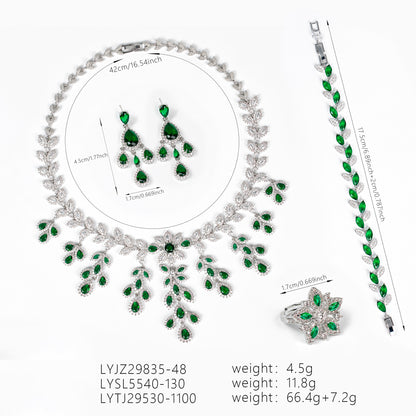 4pcs Copper with Zirconia Earrings & Necklace Jewelry Set