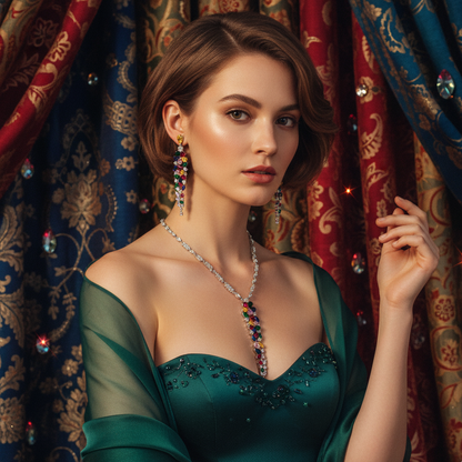 Hot Sale Dangling AAA Cubic Zirconia Diamond Stone Necklace Earring Sets Multi Color Wholesale