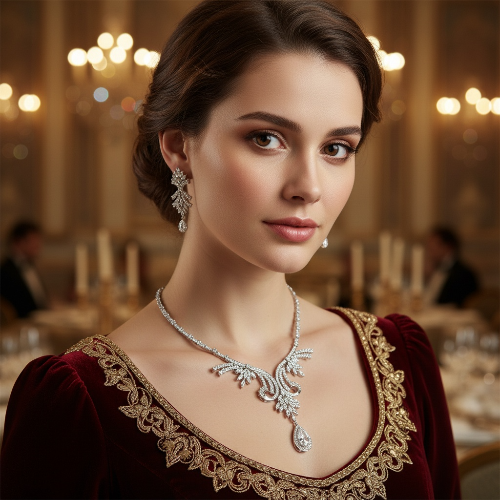 Purple Fashionable Elegant Women's Jewelry Necklace Set Big Charm Dangling Vintage Sets Women