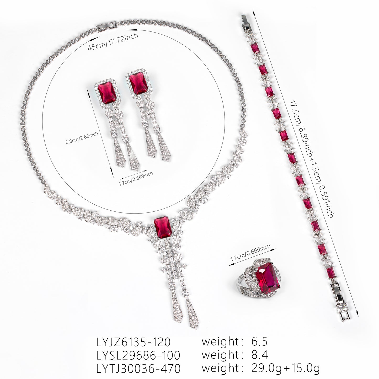 4pc Copper with Zirconia Earrings & Necklace Jewelry Set