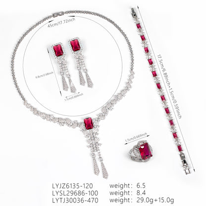 4pc Copper with Zirconia Earrings & Necklace Jewelry Set