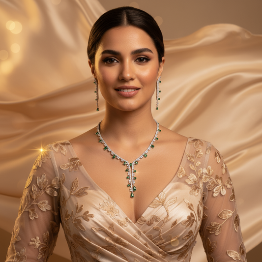 Multi Color Cubic Zirconia Diamond Tassel Long Dangling Necklace Earring Sets Women