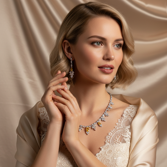 Cute Vintage Sparkly CZ Diamond Jewelry Sets For Necklace Earrings Setws