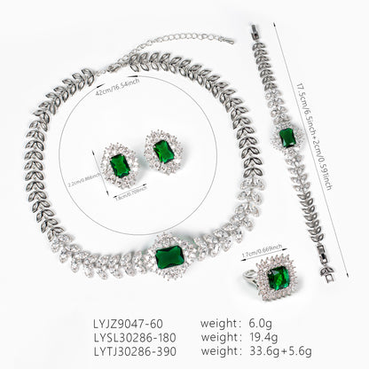 4pc Copper with Zirconia Earrings & Necklace Jewelry Set