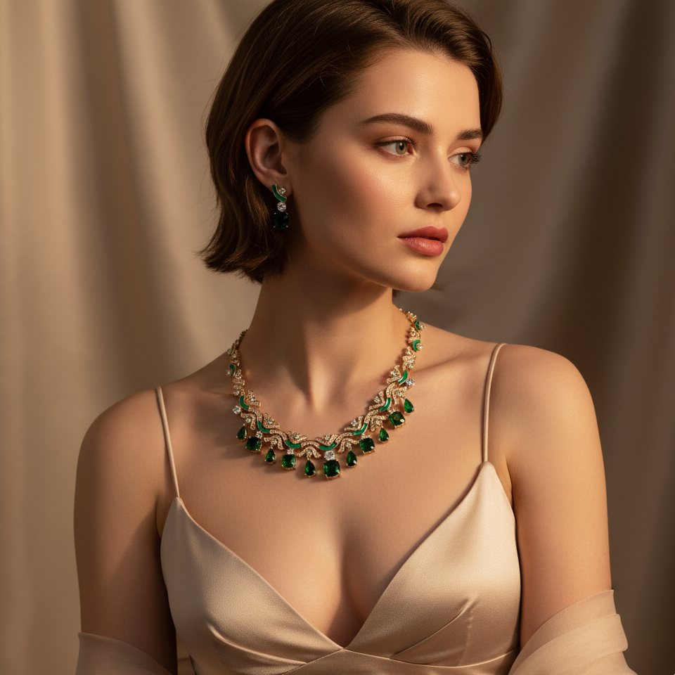 Colorful Full CZ Paved Enamel Green Pink Gorgeous Vintage Jewelry Sets For Bridesmaids Party Festival Occasions