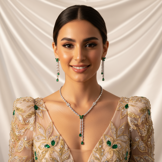 Tassel Shaped Long Dangling Colorful CZ Diamond Jewelry Sets Daily Use Party Wedding