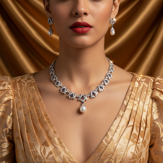 Multi-Color Pearl Necklace Jewelry Set Women Fashion Bridal Wedding Necklace Set With Zircon And Pearl Earrings Necklace Combo Suitable For Daily Wear