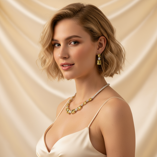 Hot Selling AAA CZ Diamond Stone Colorful Rectangle Shaped Statement Fancy Bridal Jewelry Sets