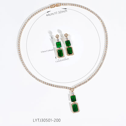 2pcs Copper with Zirconia Earrings & Necklace Jewelry Set