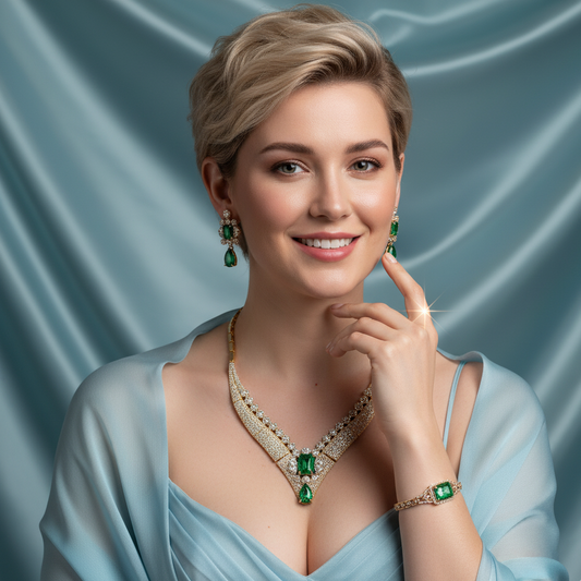 4pcs/Set Vintage Heart Shaped CZ Diamond Necklace Earring Bracelet Ring Bridal Jewelry Sets