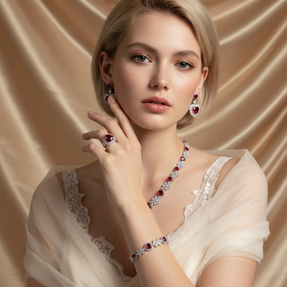 Royal Luxury AAA Cubic Zircon Paved Full Diamond Multi Color Heart Charm Jewelry Sets For Women Wholesale