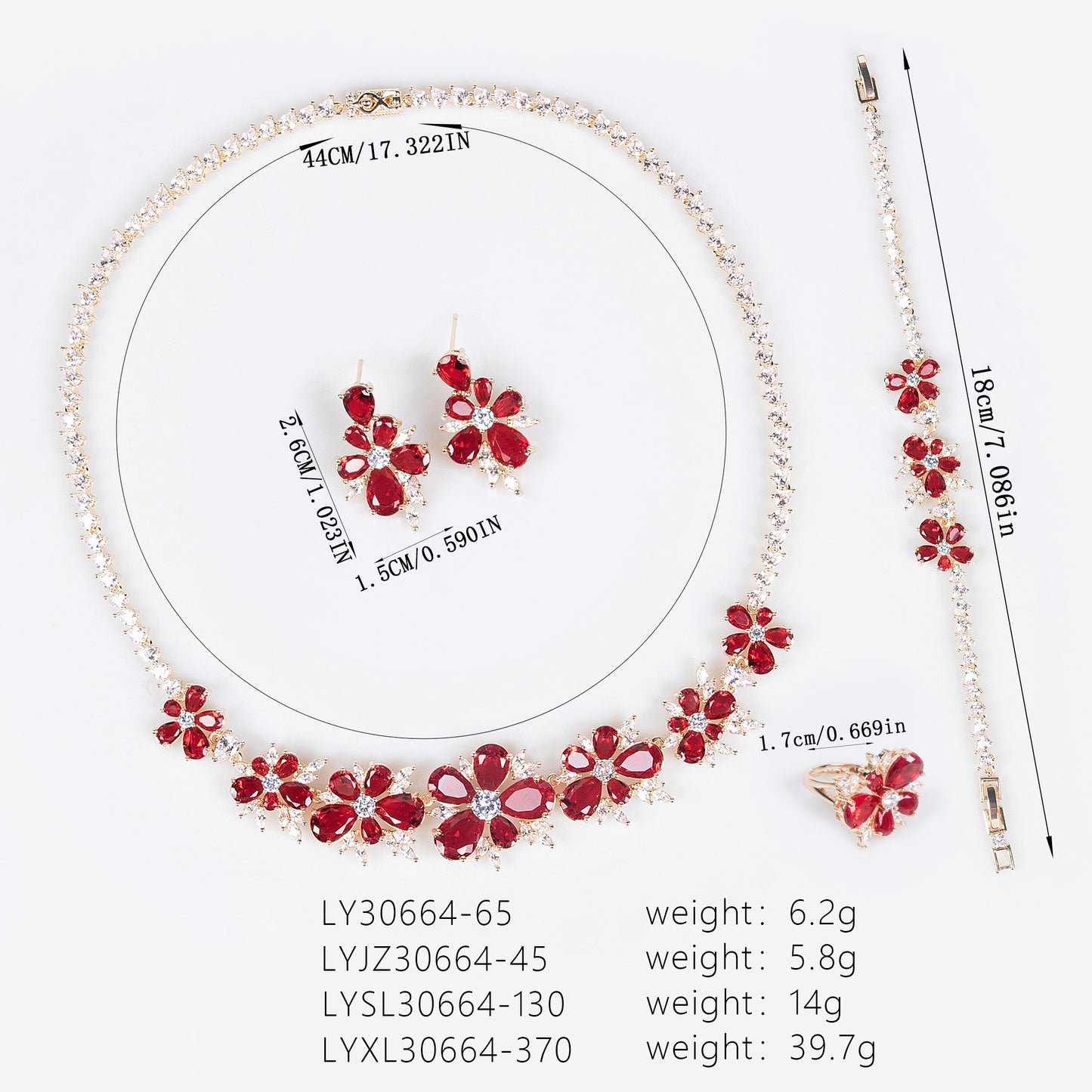 4pcs Copper with Zirconia Earrings & Necklace Jewelry Set