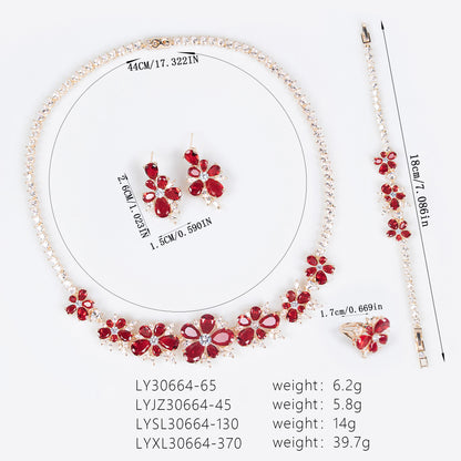 4pcs Copper with Zirconia Earrings & Necklace Jewelry Set