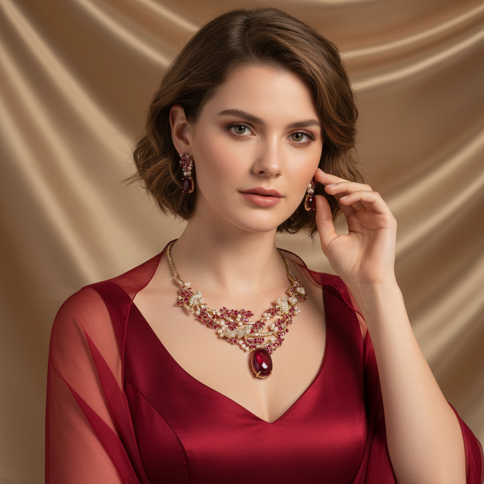 Vintage Flower Shaped Synthetic Zirconia Embellished Necklace Earrings Jewelry Set