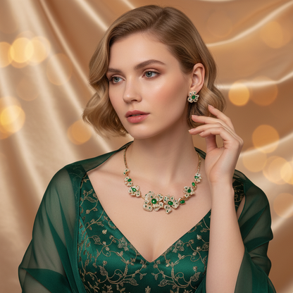 Gorgeous Flower Statement AAA Cubic Zircon Necklace Earrings Sets For Women Party Jewelry