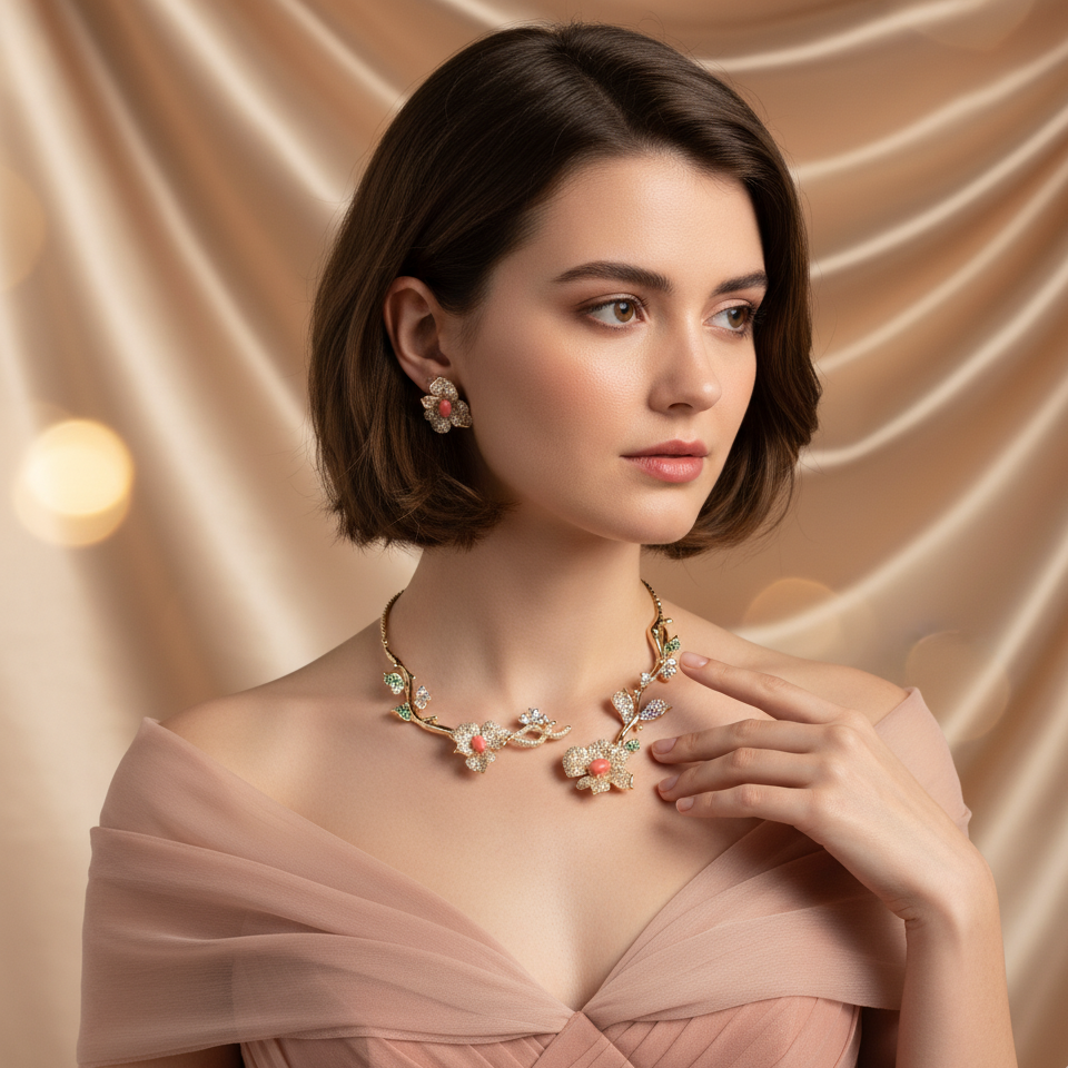 Wholesale AAA Cubic Zirconia Flower Choker Necklace Earrings Women Hot Sale