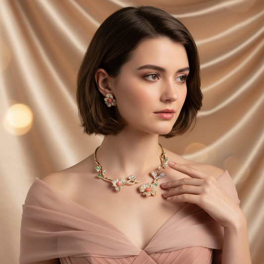 Wholesale AAA Cubic Zirconia Flower Choker Necklace Earrings Women Hot Sale