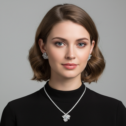 Elegant Floral Copper & Cubic Zirconia Necklace & Earring Set with Pink and Red Gemstone Accents