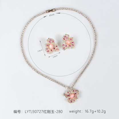 2pcs Copper with Zirconia Earrings & Necklace Jewelry Set