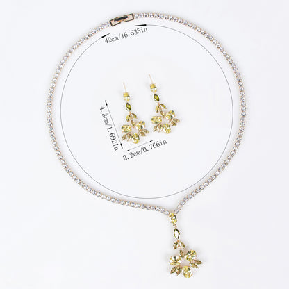 2pcs Copper with Zirconia Earrings & Necklace Jewelry Set