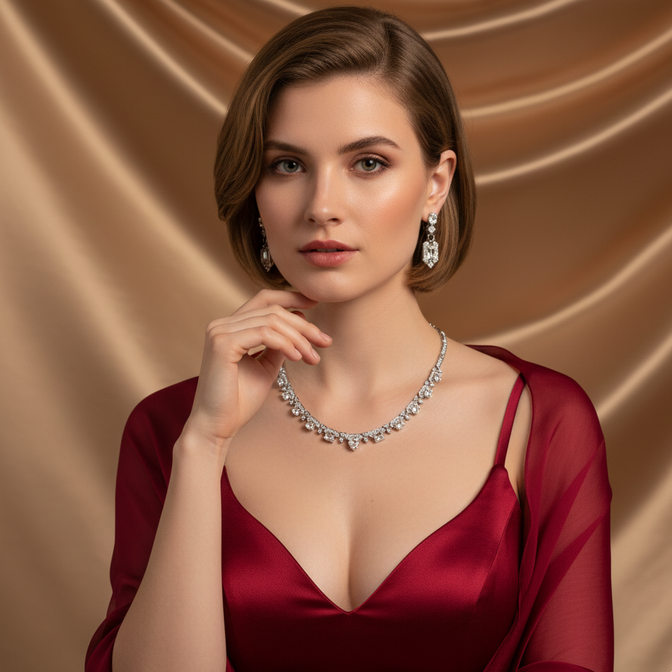 Elegant Bridal Jewelry Sets Hot Sale AAA CZ Paved On Colorful Necklace Stud Earrings For Bridal Wedding Jewelry Accessories