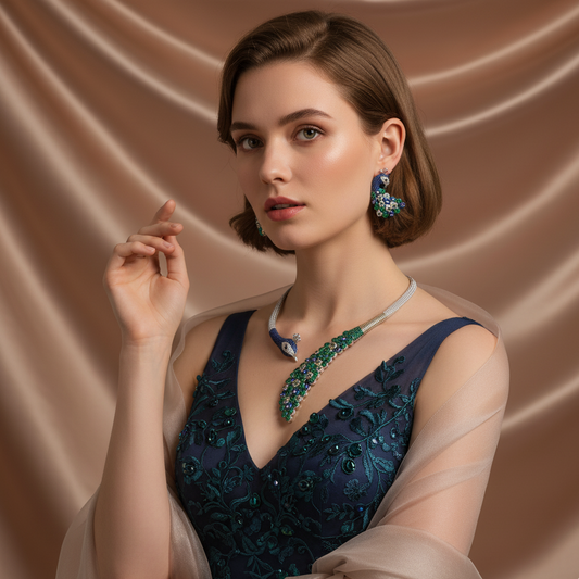Retro Gold Plated Royal Peacock Navy Blue Gorgeous Bridal Wedding Sets For Women Wholesale AAA Cubic Zircon Paved Necklace Earrings Gift