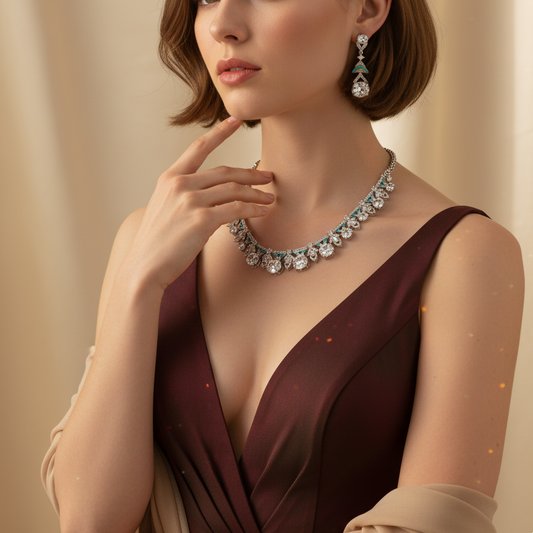 Vintage Retro Endless Colorful Cubic Zirconia Paved Necklace Earrings Sets Hot Sale Jewelry