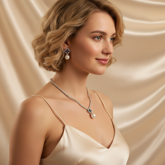 2pcs Copper with Zirconia Earrings & Necklace Jewelry Set