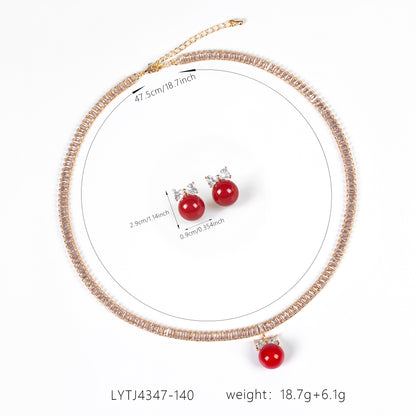 2pcs Copper with Zirconia Earrings & Necklace Jewelry Set