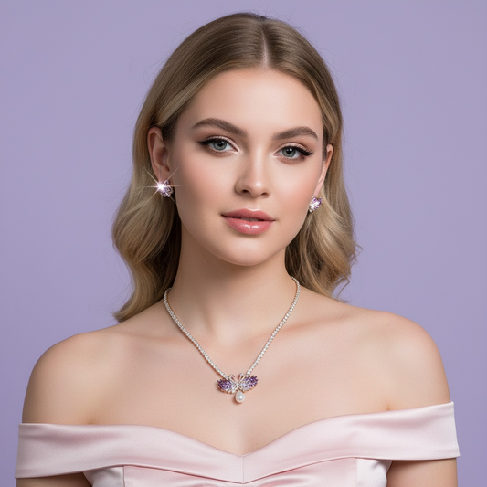 Women's Fashion Elegant Swan Shaped Sparkling Zirconia Earrings Necklace Jewelry Set