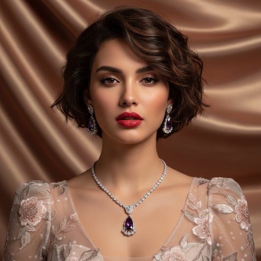 2pcs Copper with Zirconia Earrings & Necklace Jewelry Set