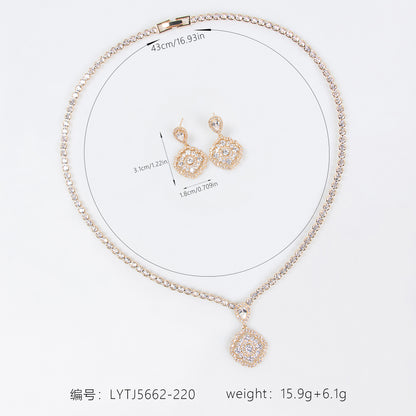 2pcs Copper with Zirconia Earrings & Necklace Jewelry Set