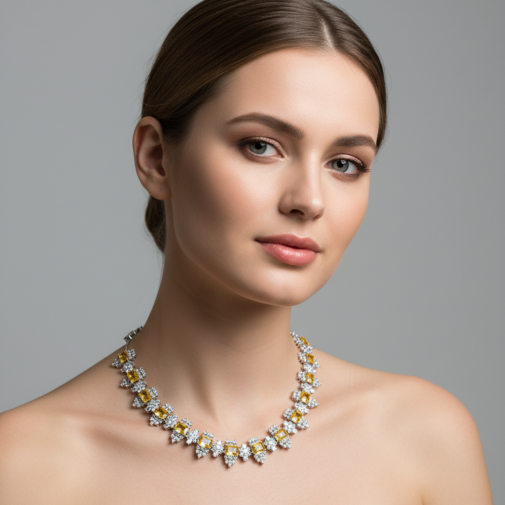 Vivid Red Zircon & Copper Statement Necklace with Intricate Square Setting
