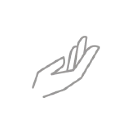 Simple line drawing of a hand holding a leaf on a white background
