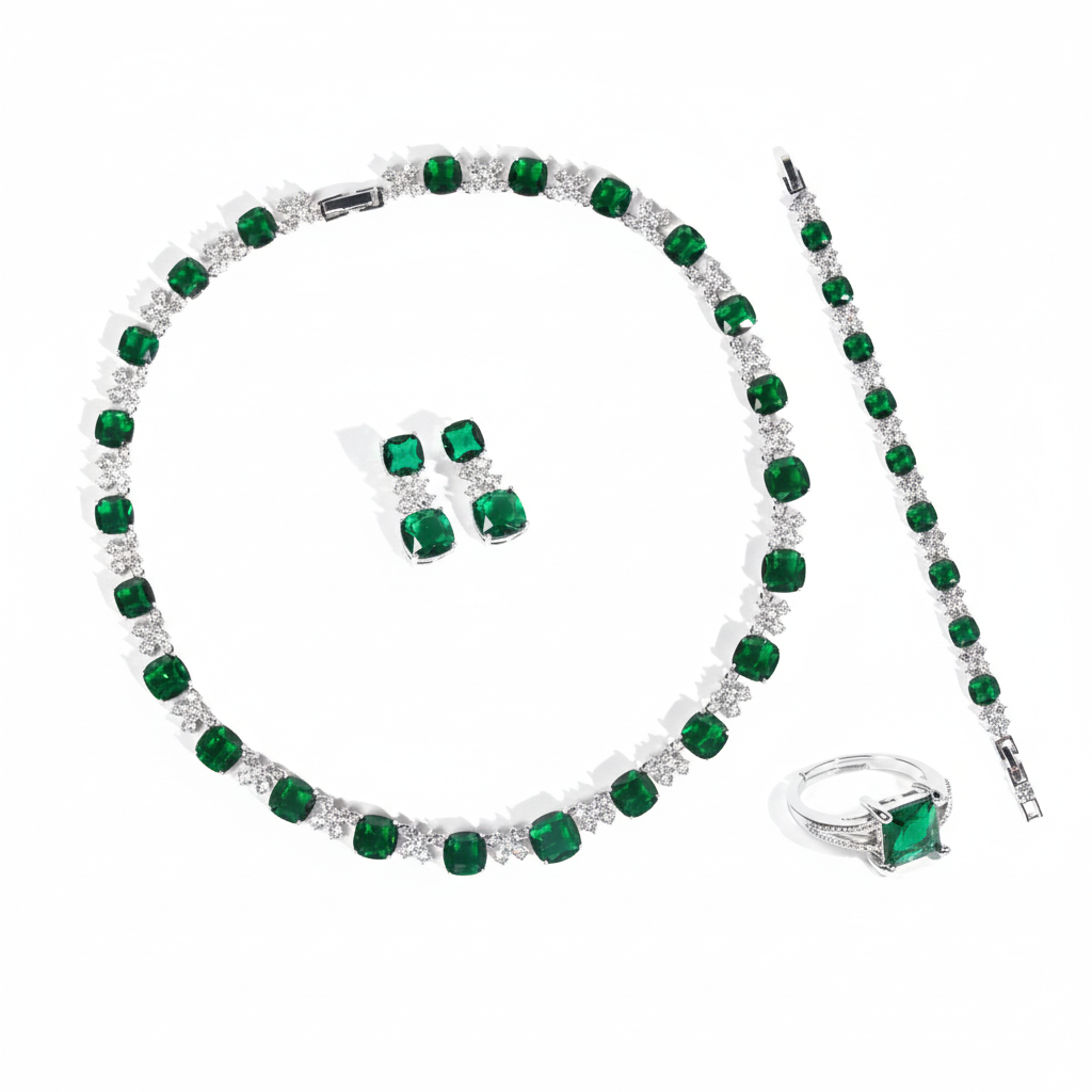 4pc Copper with Zirconia Earrings & Necklace Jewelry Set