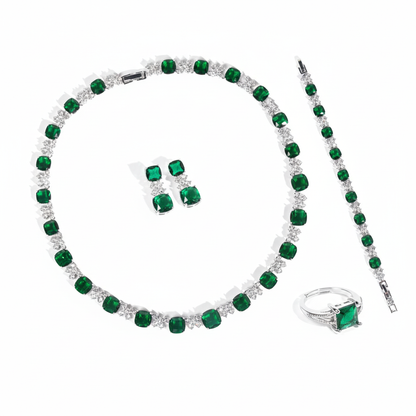 4pc Copper with Zirconia Earrings & Necklace Jewelry Set