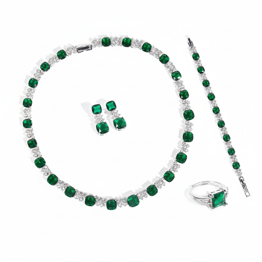 4pc Copper with Zirconia Earrings & Necklace Jewelry Set