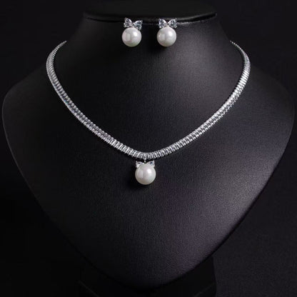 14K Gold-Plated Copper & CZ Jewelry Set with Red Bead Accents and Necklace & Earrings