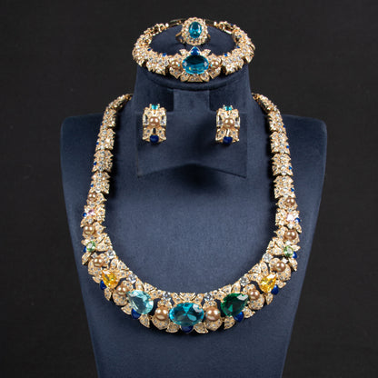 4pc Copper with Zirconia Earrings & Necklace Jewelry Set