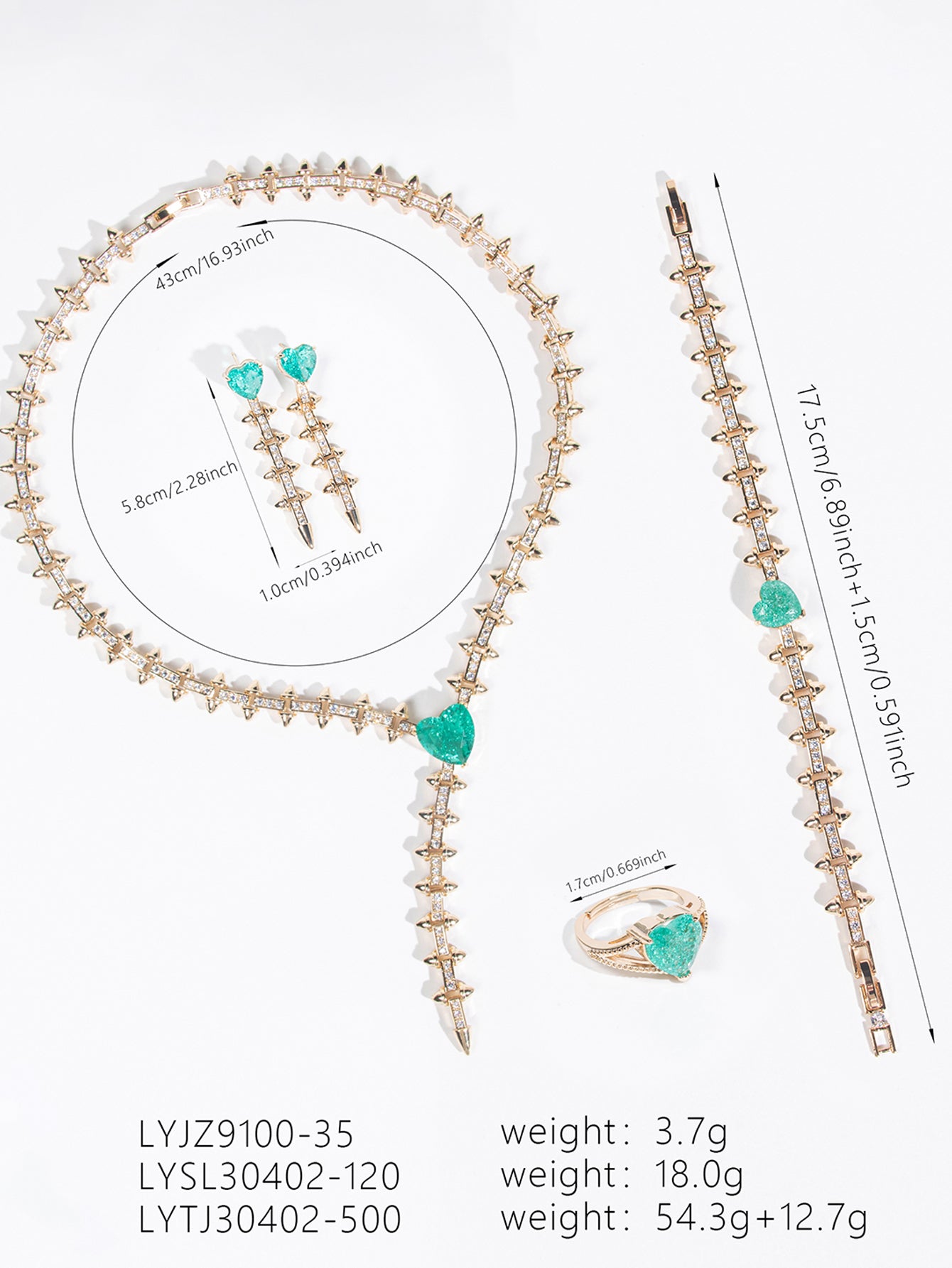 4pc Copper with Zirconia Earrings & Necklace Jewelry Set