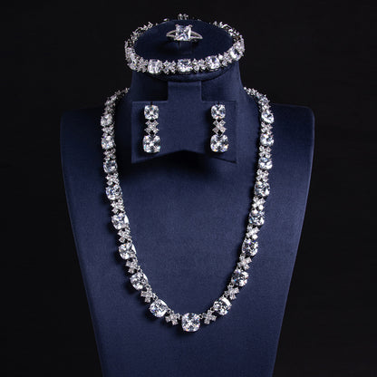 4pc Copper with Zirconia Earrings & Necklace Jewelry Set