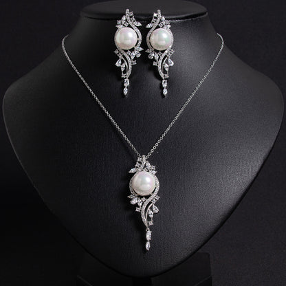 2pcs Copper with Zirconia Earrings & Necklace Jewelry Set
