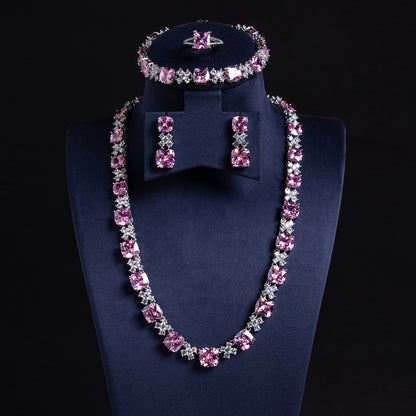 4pc Copper with Zirconia Earrings & Necklace Jewelry Set