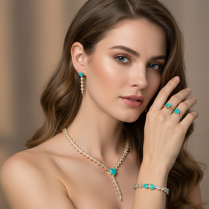 4pc Copper with Zirconia Earrings & Necklace Jewelry Set